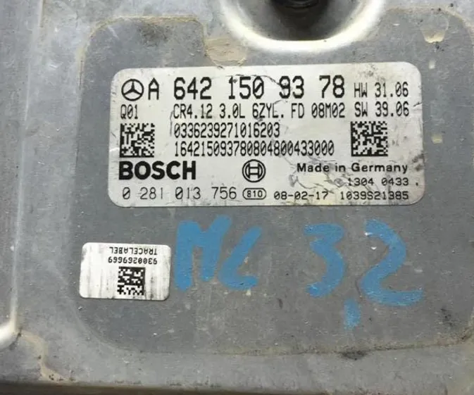 MERCEDES ML W164 3.0 CDI BOSCH DiZEL MOTOR BEYNi 0281013756 A6421509378 CR4.12 a 642 150 93 78
